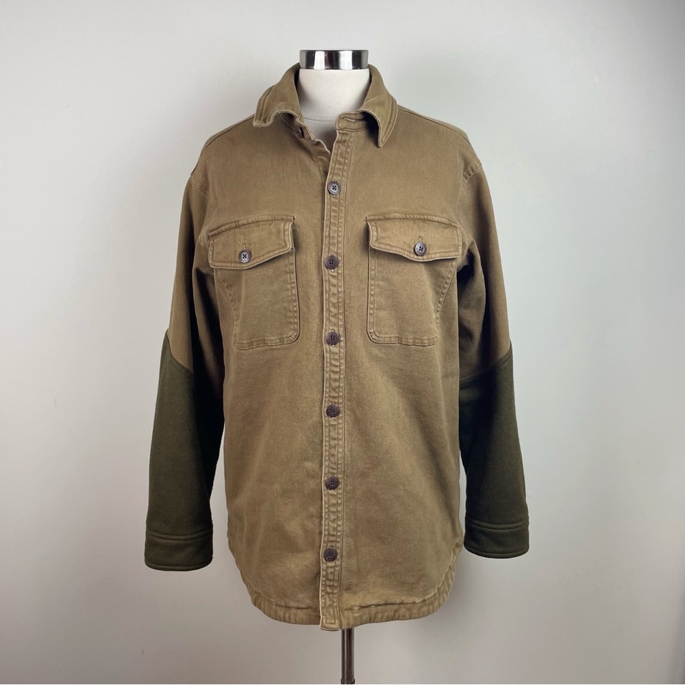 Orvis Buffalo Solid Brown Green Button Front Shirt Orange Quilted Lining Men